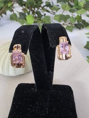 Gold Filled Small Hoops with Pink Crystal Stone